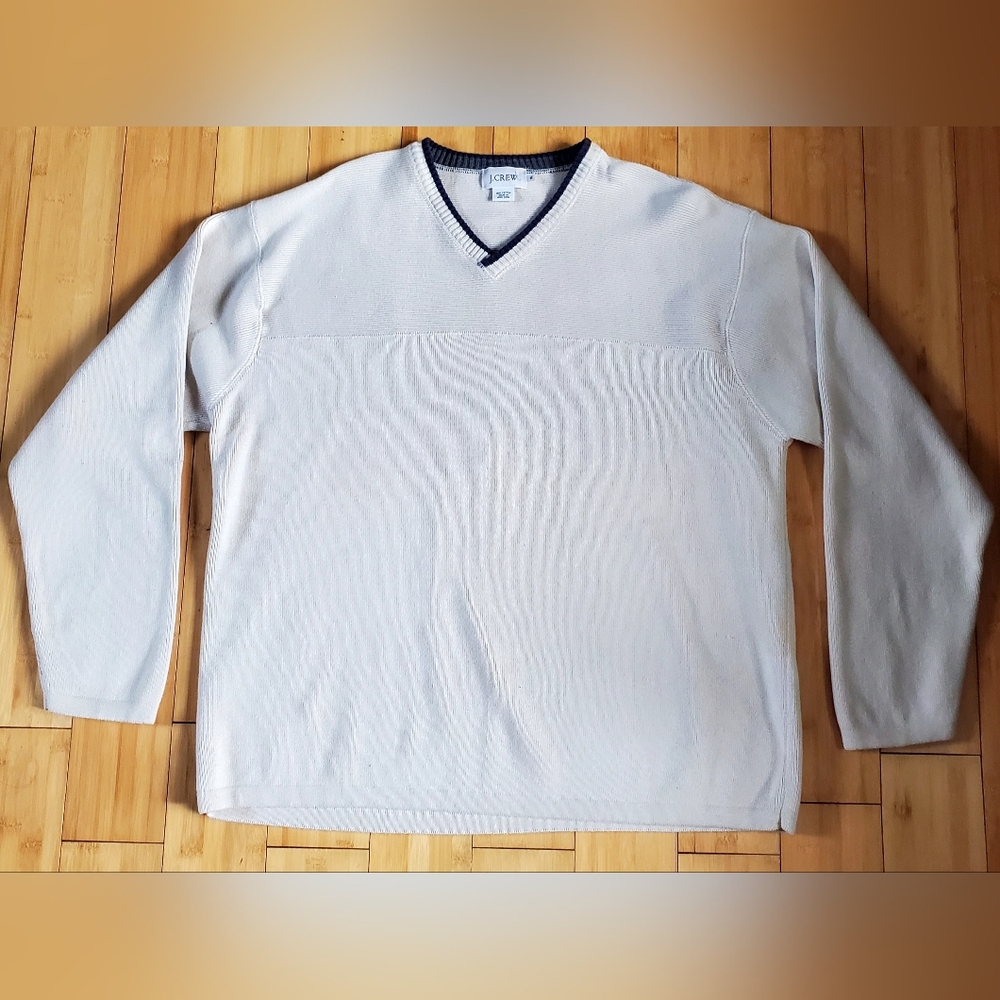 J. Crew Cream V-Neck Sweater Relaxed Fit Size XL Vintage